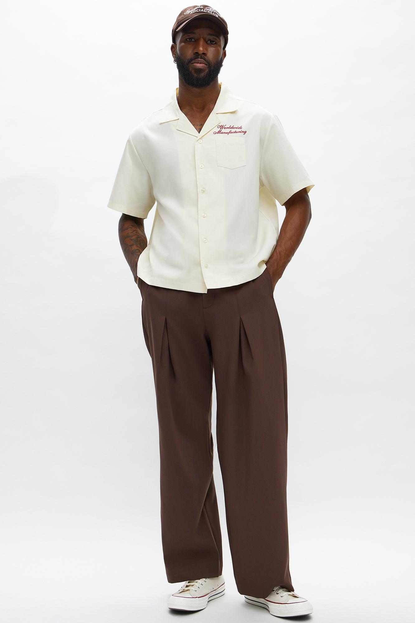 Cropped Worldwide Manufacturing Button Up Shirt - Cream Male Product Image