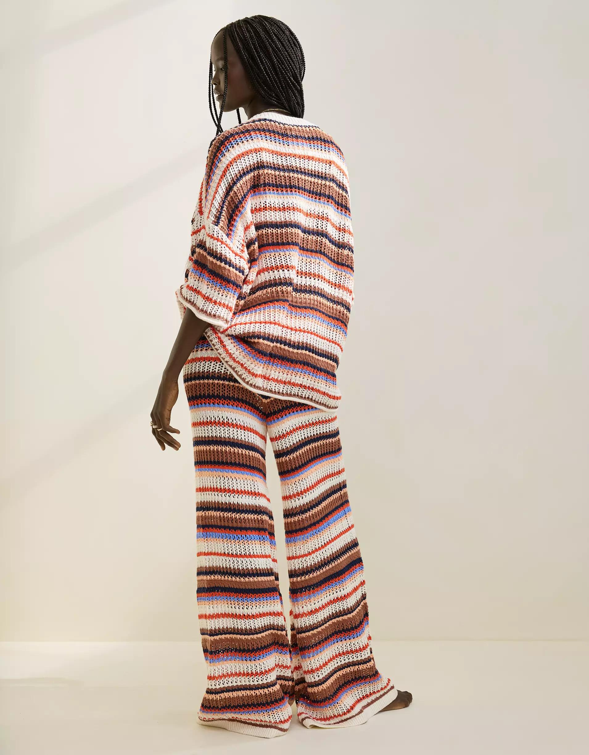 Aerie Crochet Oversized Short Sleeve Sweater Product Image