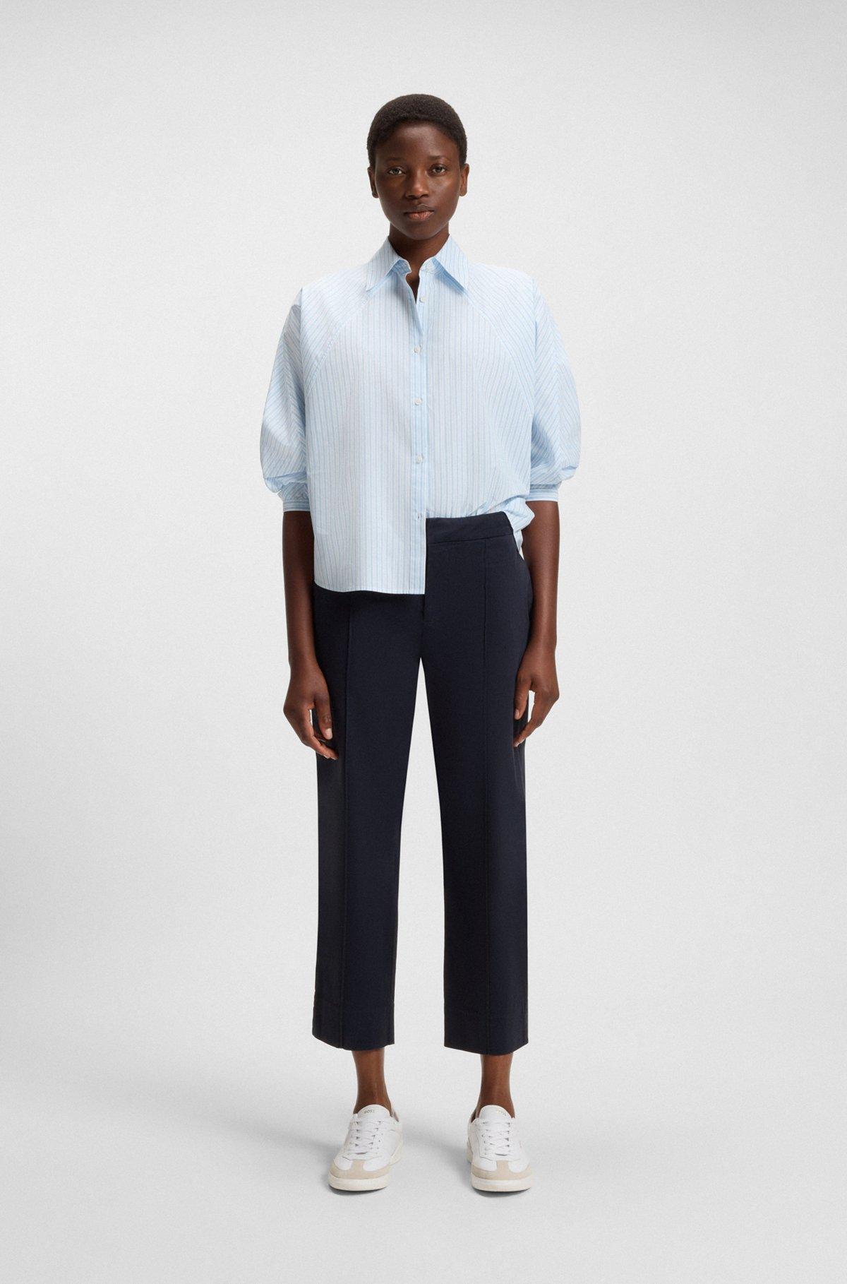 BOSS - Tapered-fit chinos in stretch-cotton satin - Dark Blue Product Image