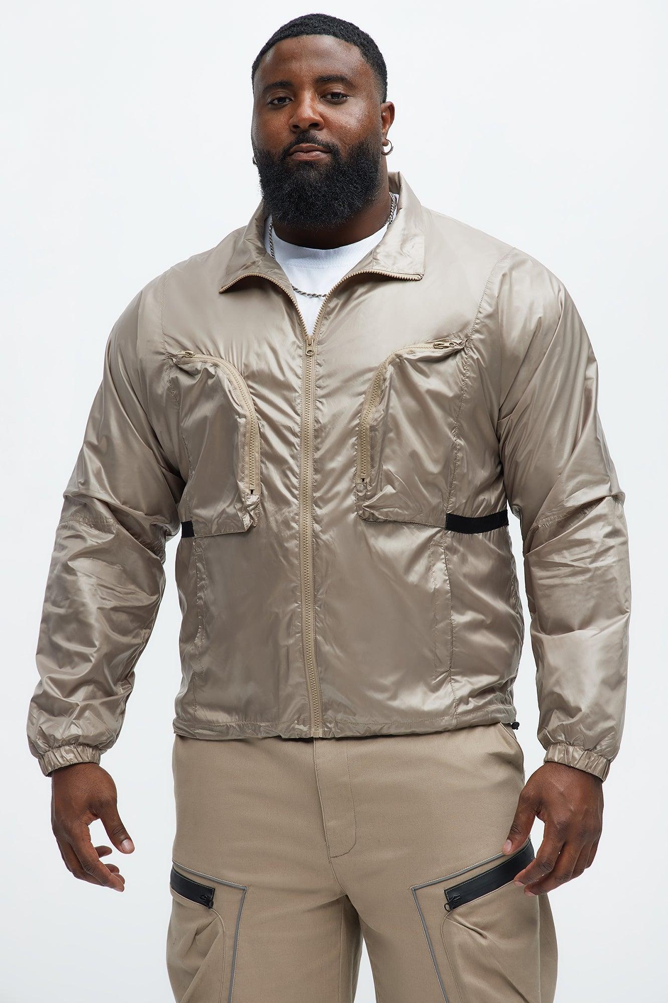 Winston Zip-Up Nylon Jacket - Khaki Product Image