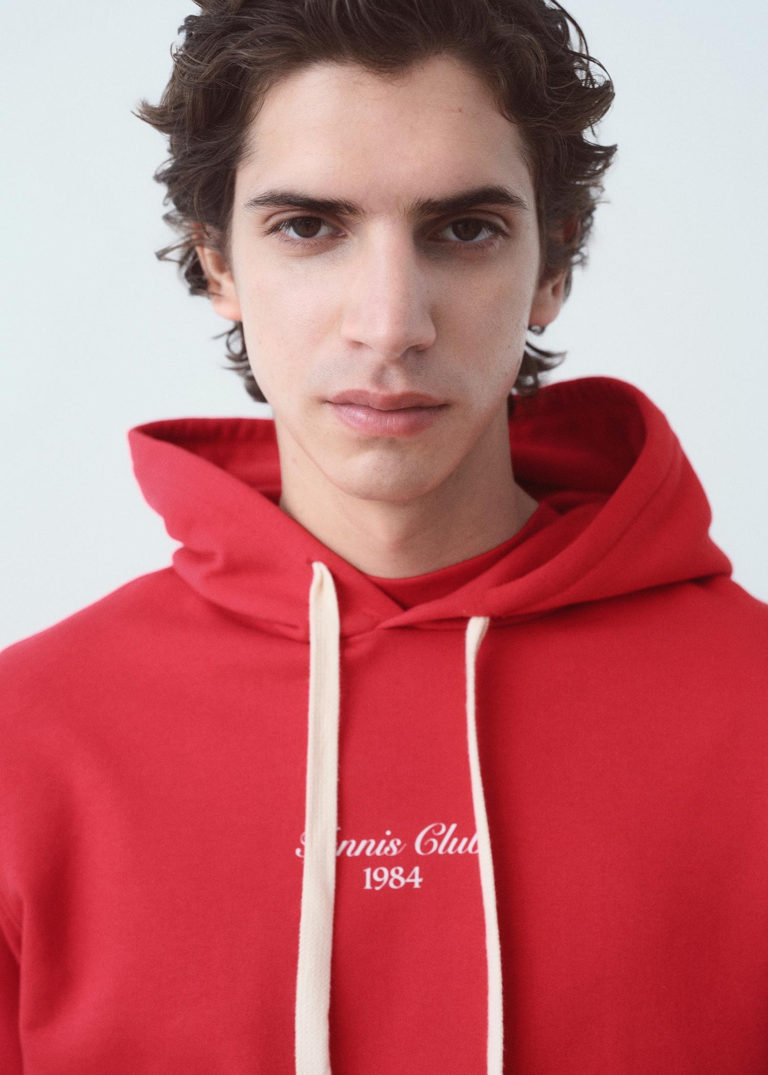 Cotton hooded sweatshirt text - Men | MANGO USA Product Image
