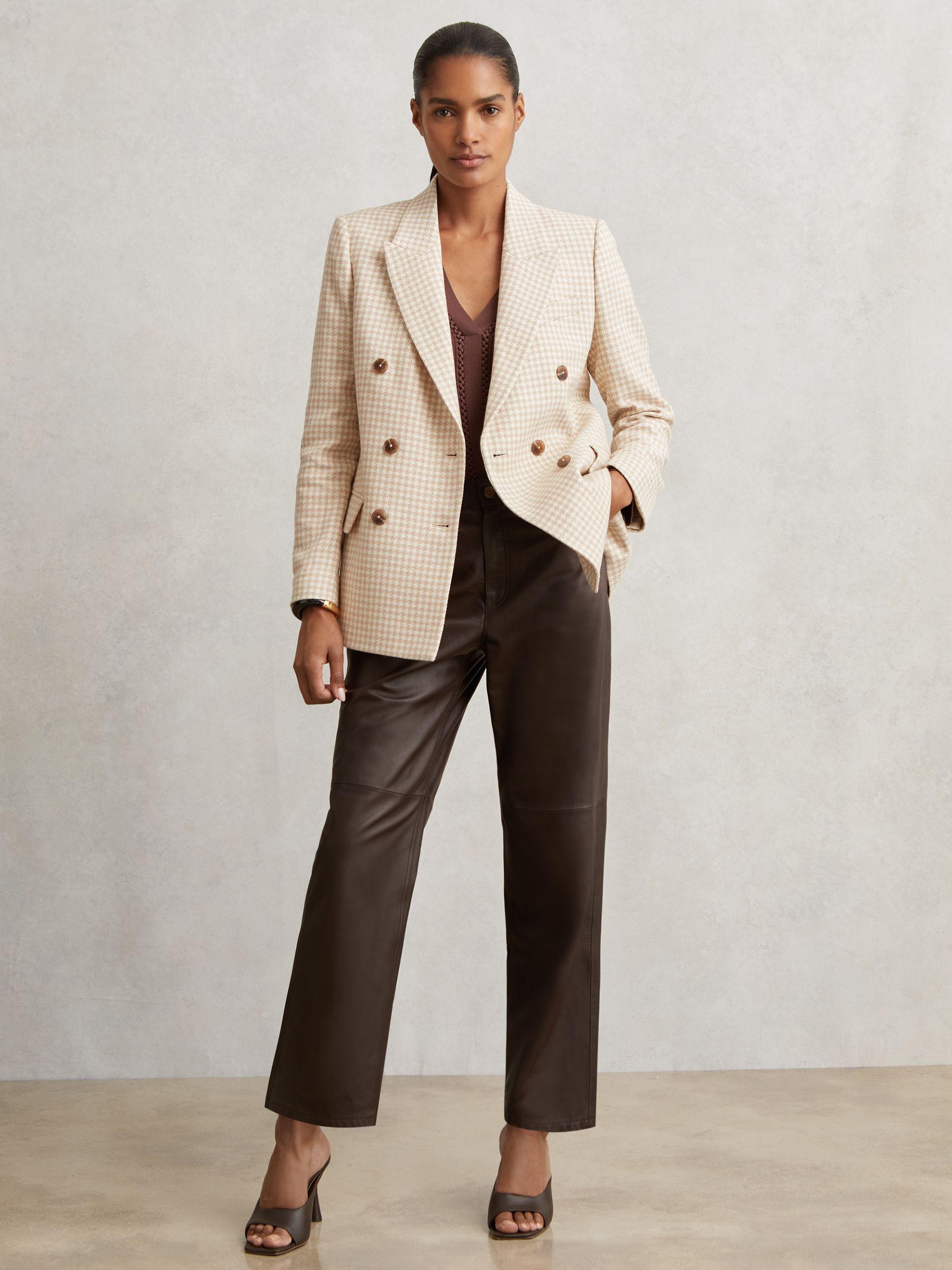 Petite Double Breasted Check Blazer With Wool in Neutral Check Product Image