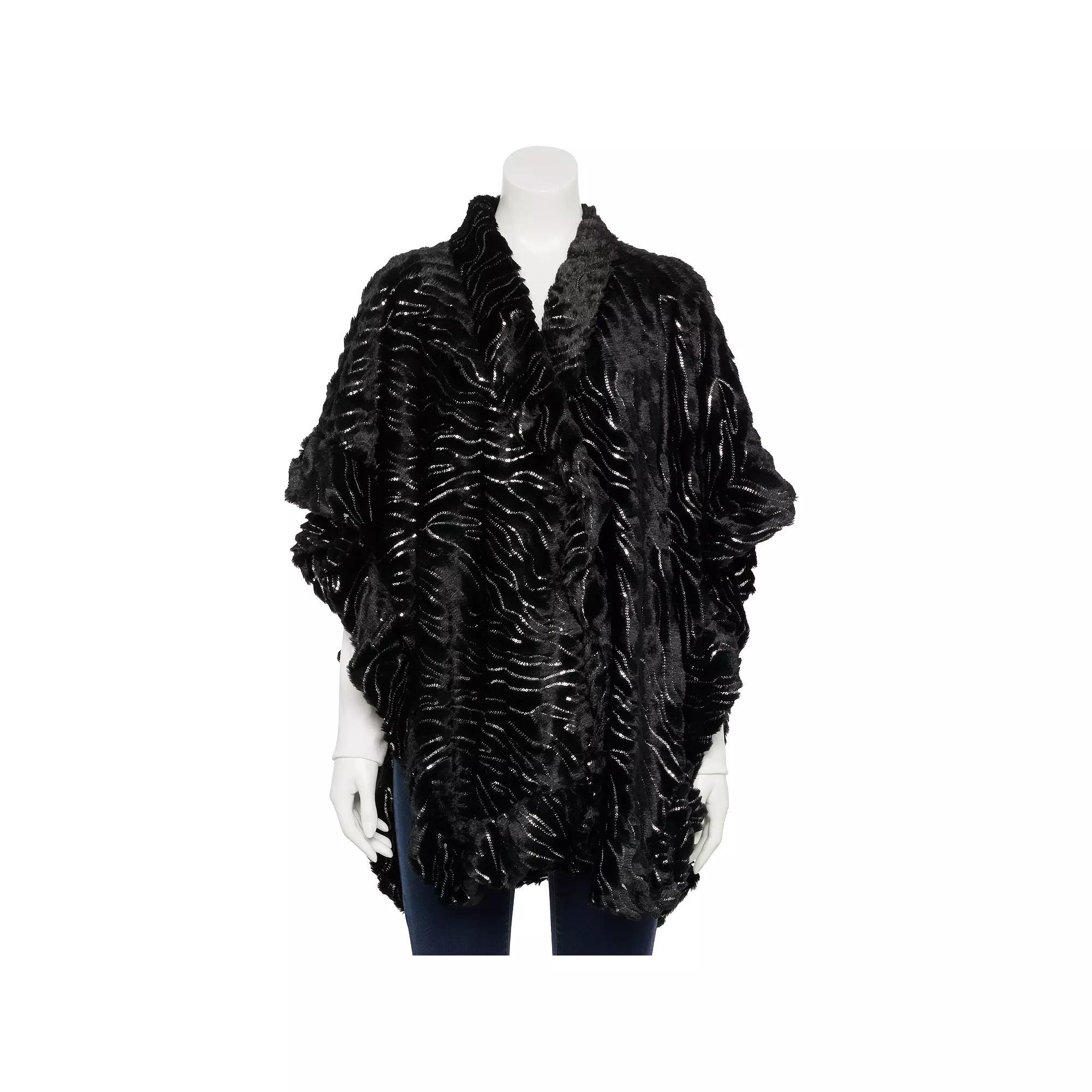 Women's Nanette Lepore Wavy Fleece Textured Ruana, Black Product Image