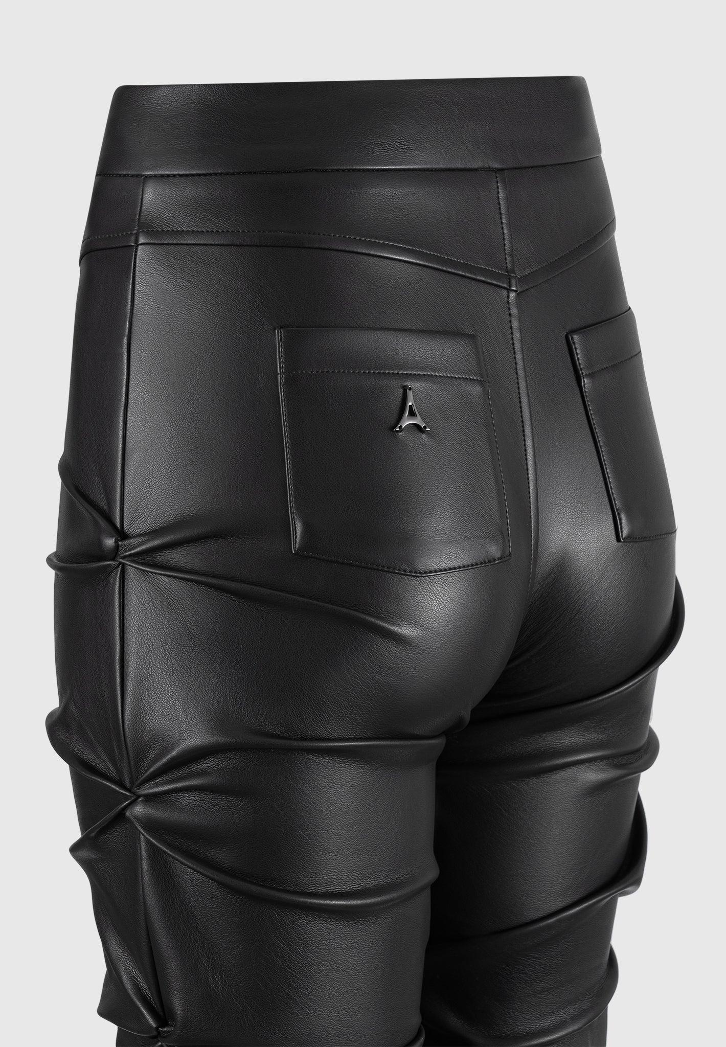 Caroline - Tacked Leather Flared Trousers - Black Female Product Image