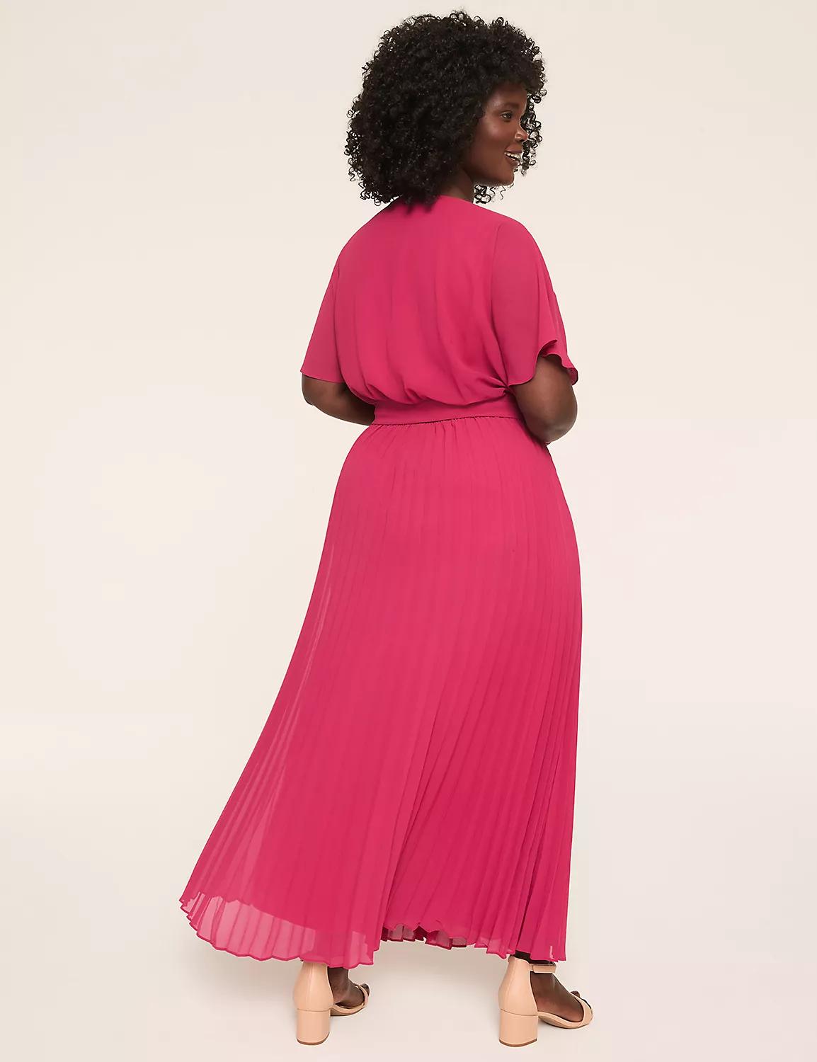 Pleated-Skirt Faux-Wrap Maxi Dress Product Image