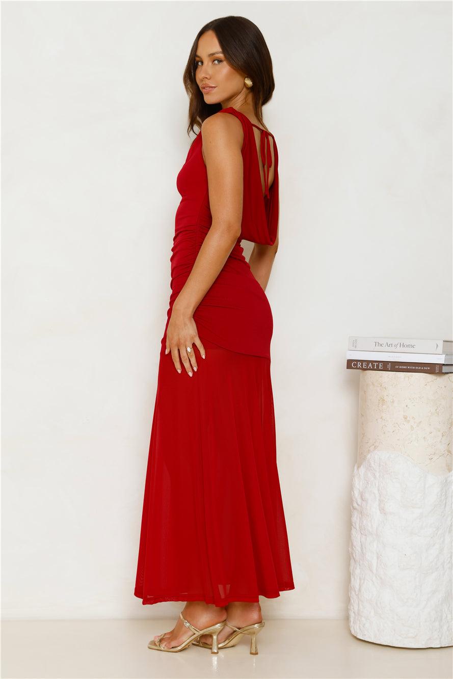 Honey Drizzle Mesh Maxi Dress Red Product Image