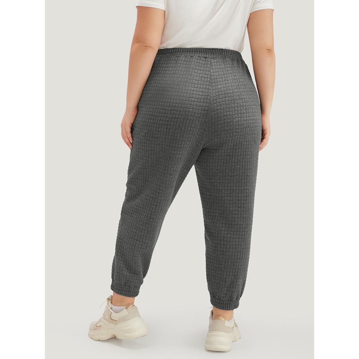 Plain Texture High Rise Sweatpant DimGray Plus Size Women Casual Dailywear Texture 26/4X Bloomchic Product Image