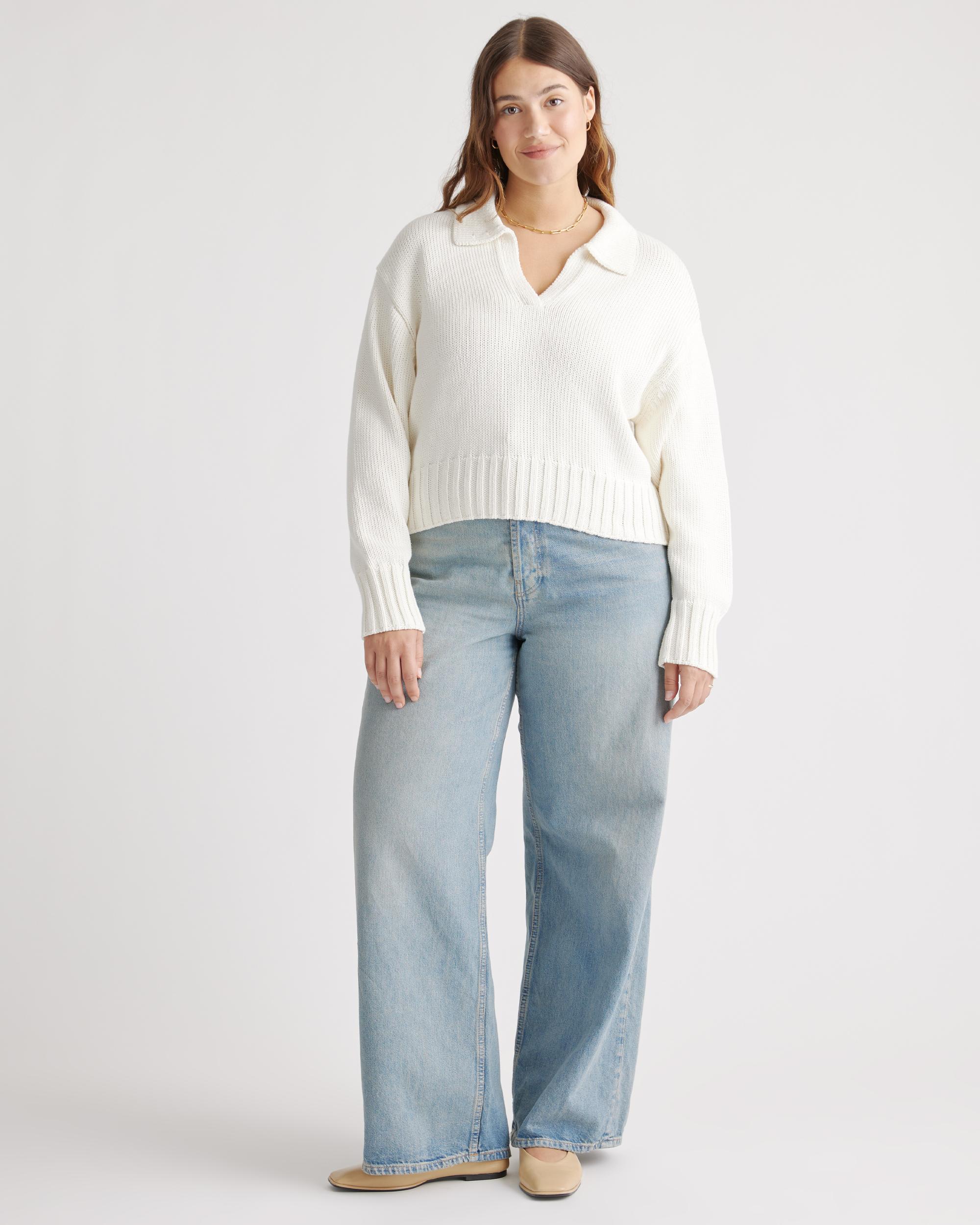 Quince | Women's 100% Organic Cropped Cotton Polo Sweater Size XS, Organic Cotton Product Image