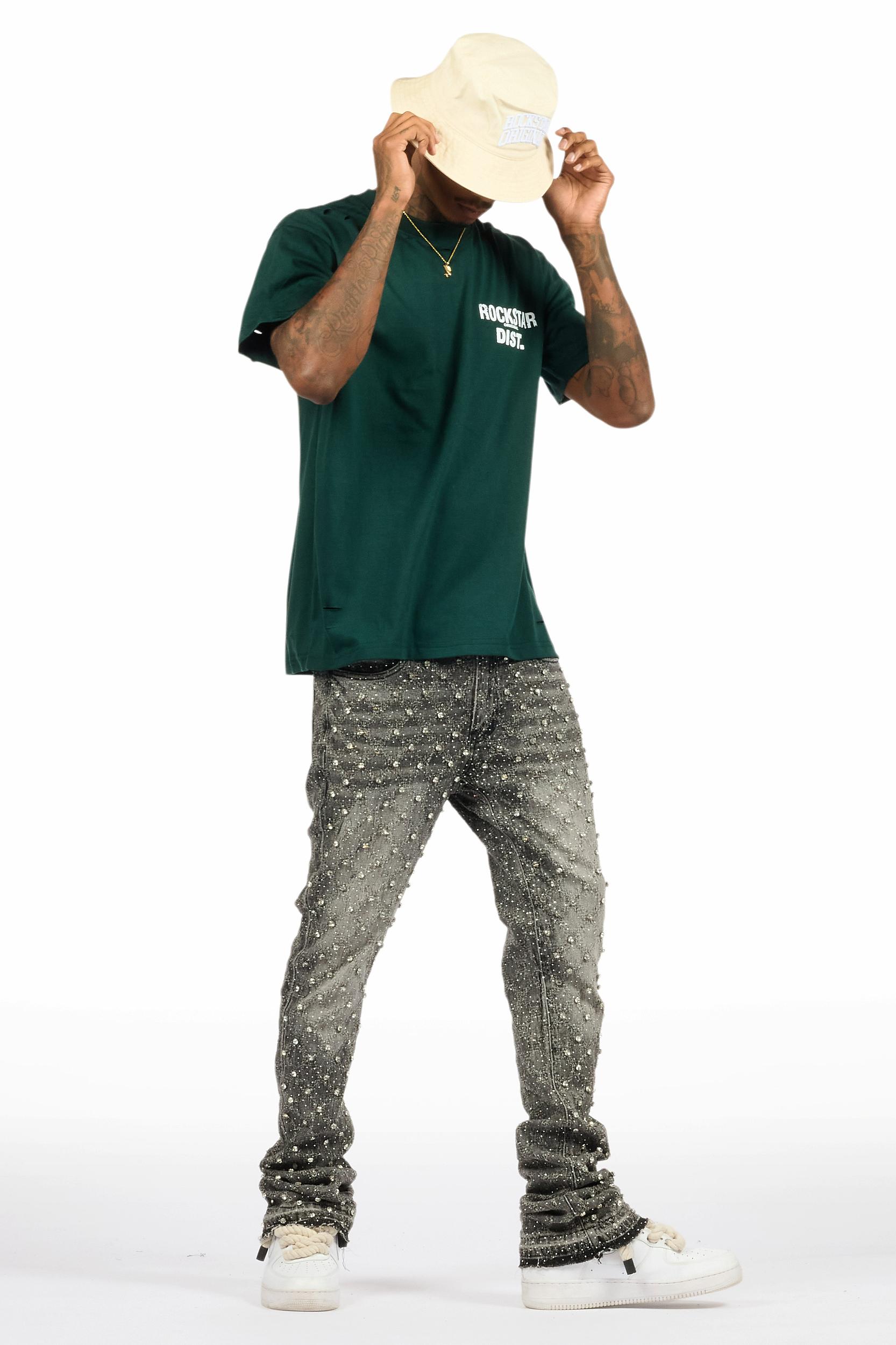 Glit Grey Rhinestone Stacked Flare Jean Male Product Image