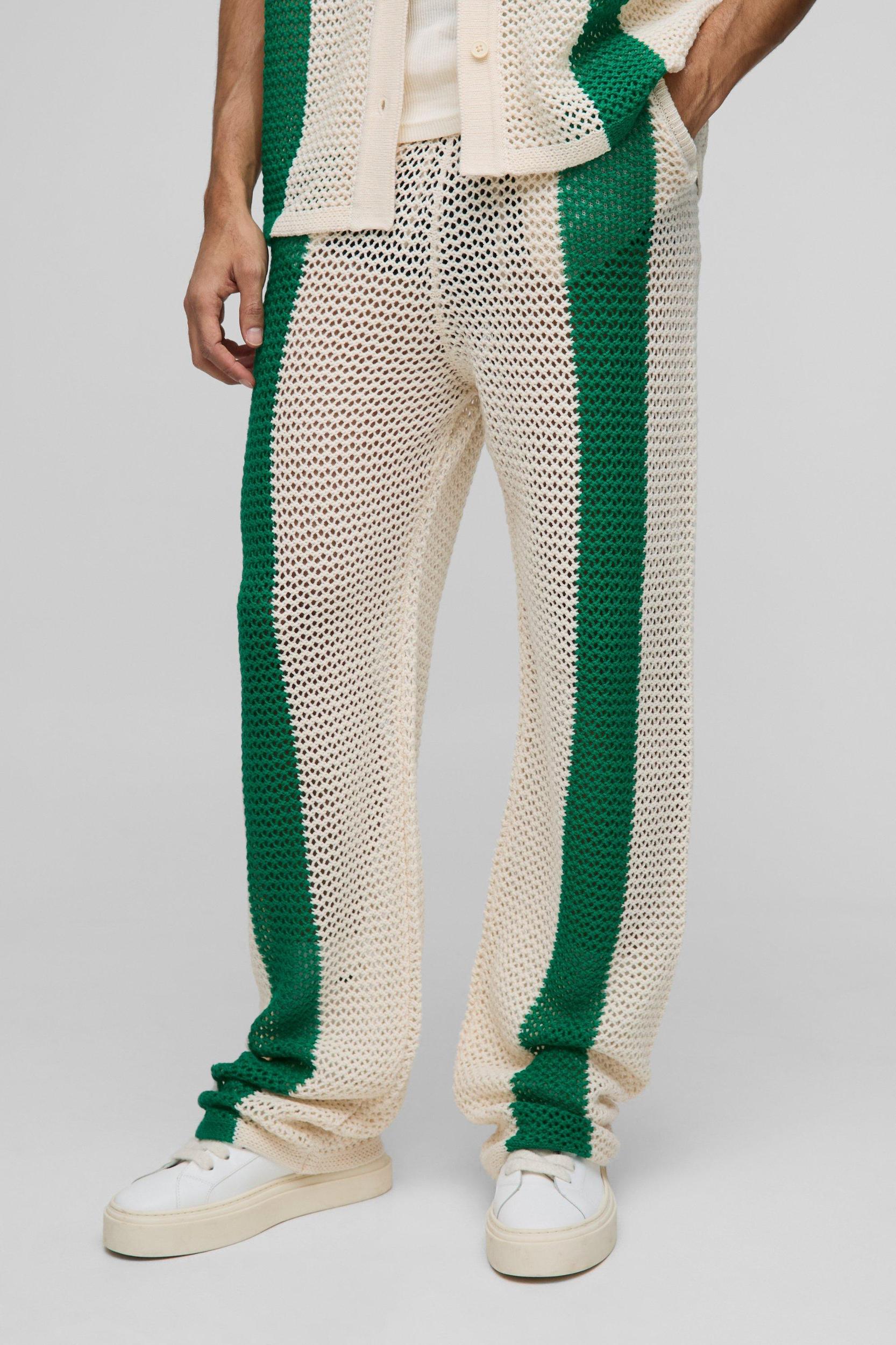 Relaxed Fit Split Hem Open Stitch Stripe Knitted Sweatpants | boohooMAN USA Product Image