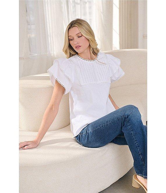 Sugarlips Poplin Crew Neck Short Sleeve Woven Top Product Image