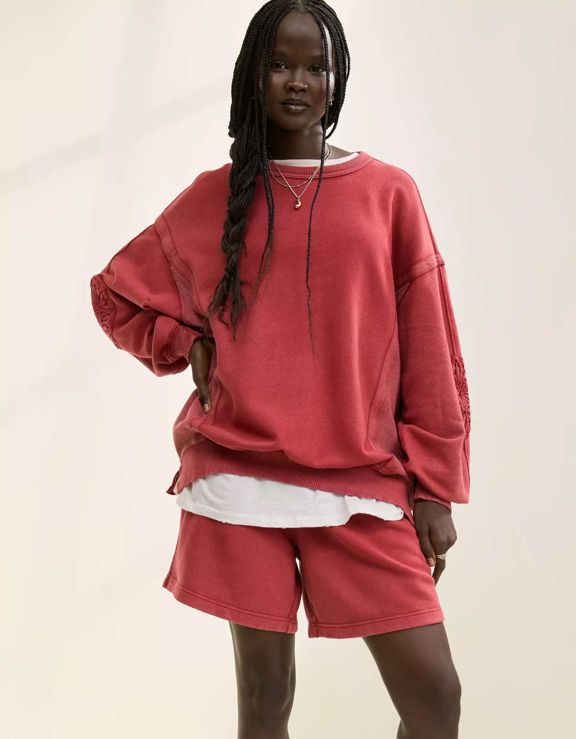 Aerie Keep It Light Crochet Crew Sweatshirt Product Image