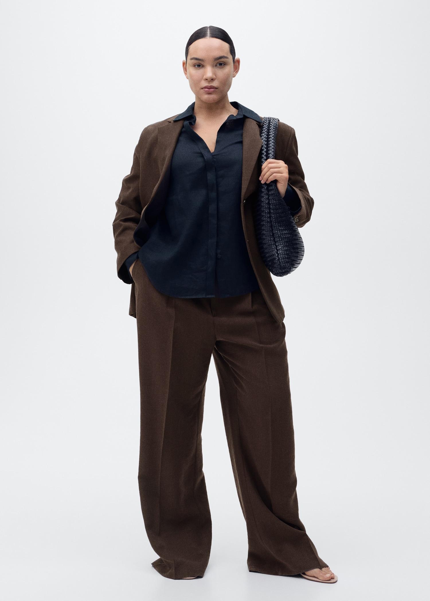 Straight-fit lyocell suit blazer - Women | MANGO USA Product Image