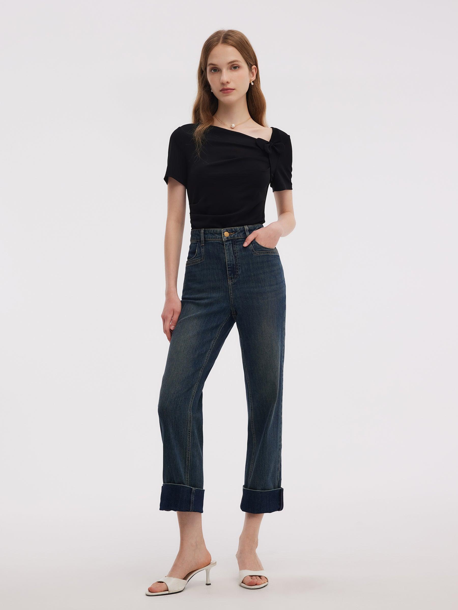 Denim Women Ankle-Length Cuffed Jeans Product Image