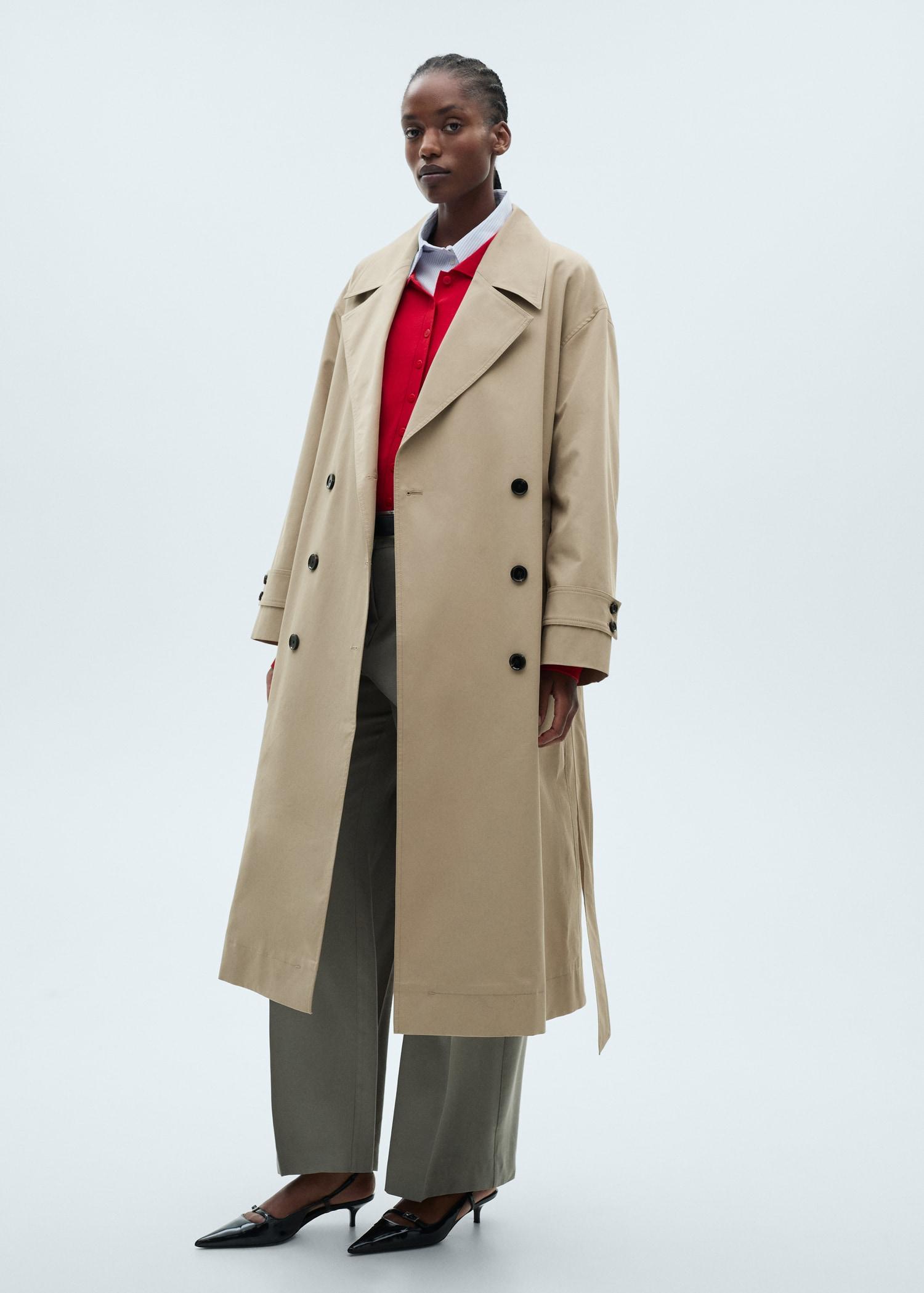 Long oversized double-breasted trench coat - Women | MANGO USA Product Image