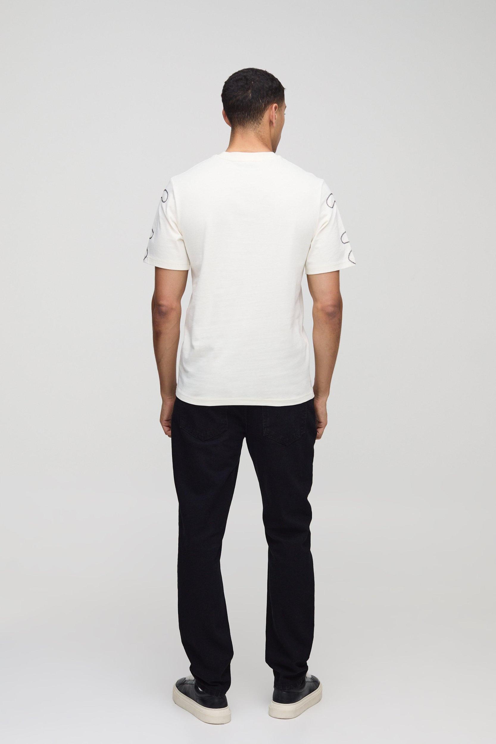 Regular Fit Line Drawing Embroidered Stitch T-Shirt | boohooMAN USA Product Image