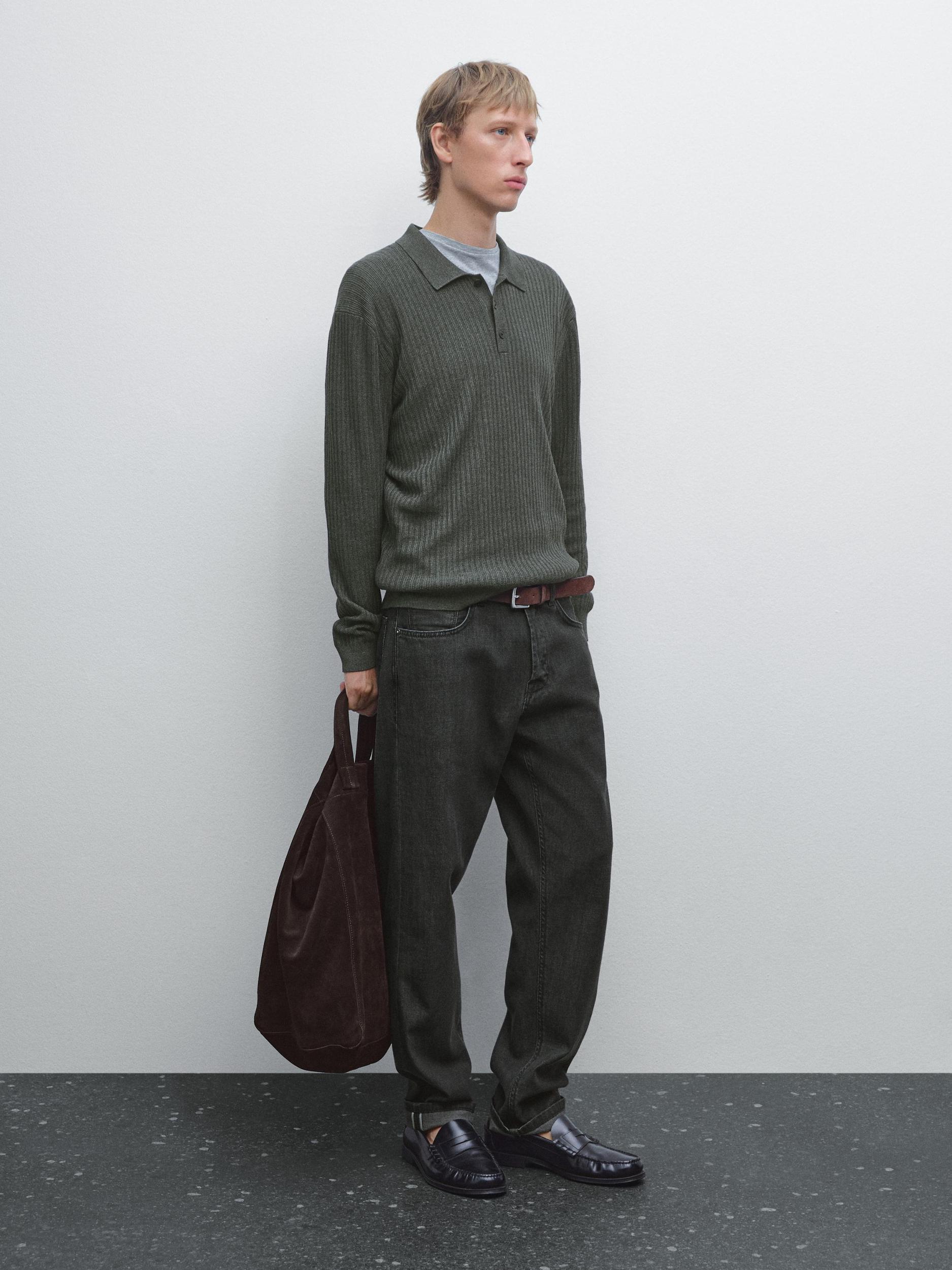 Cotton blend knit polo sweater Product Image