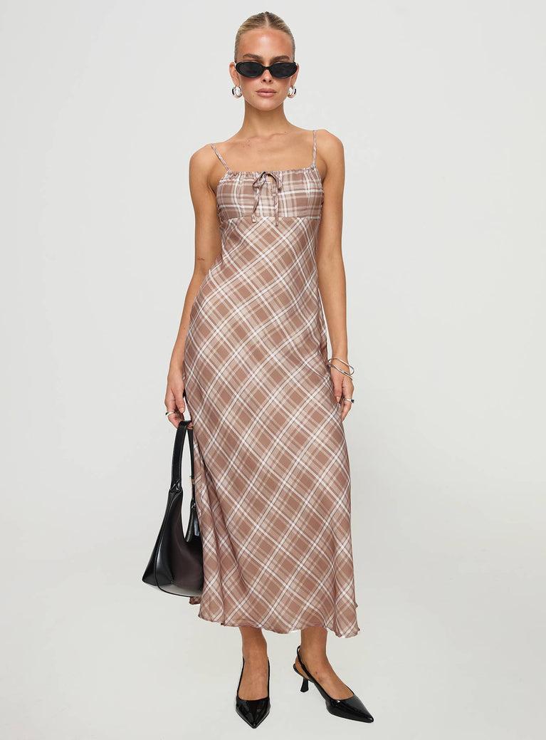 Wallin Maxi Dress Brown Check Product Image