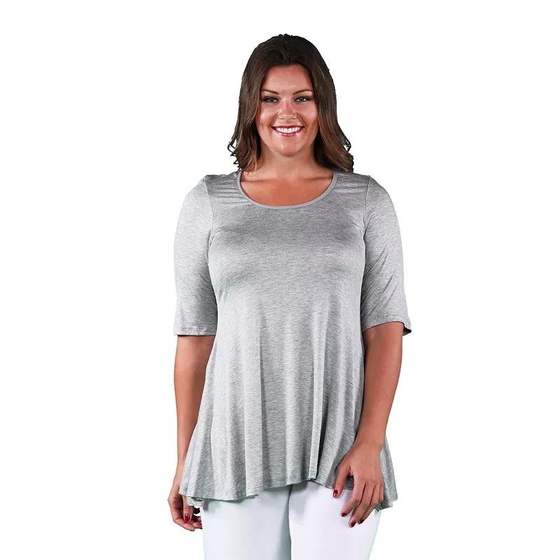 Plus Size 24Seven Comfort Apparel Elbow Swing Tunic Top, Womens Green Product Image