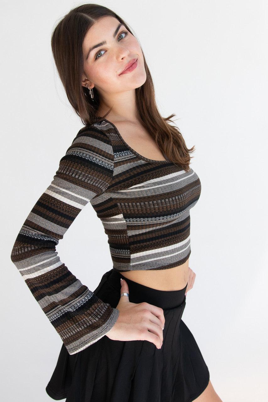 Striped Bell Long Sleeve Top Product Image