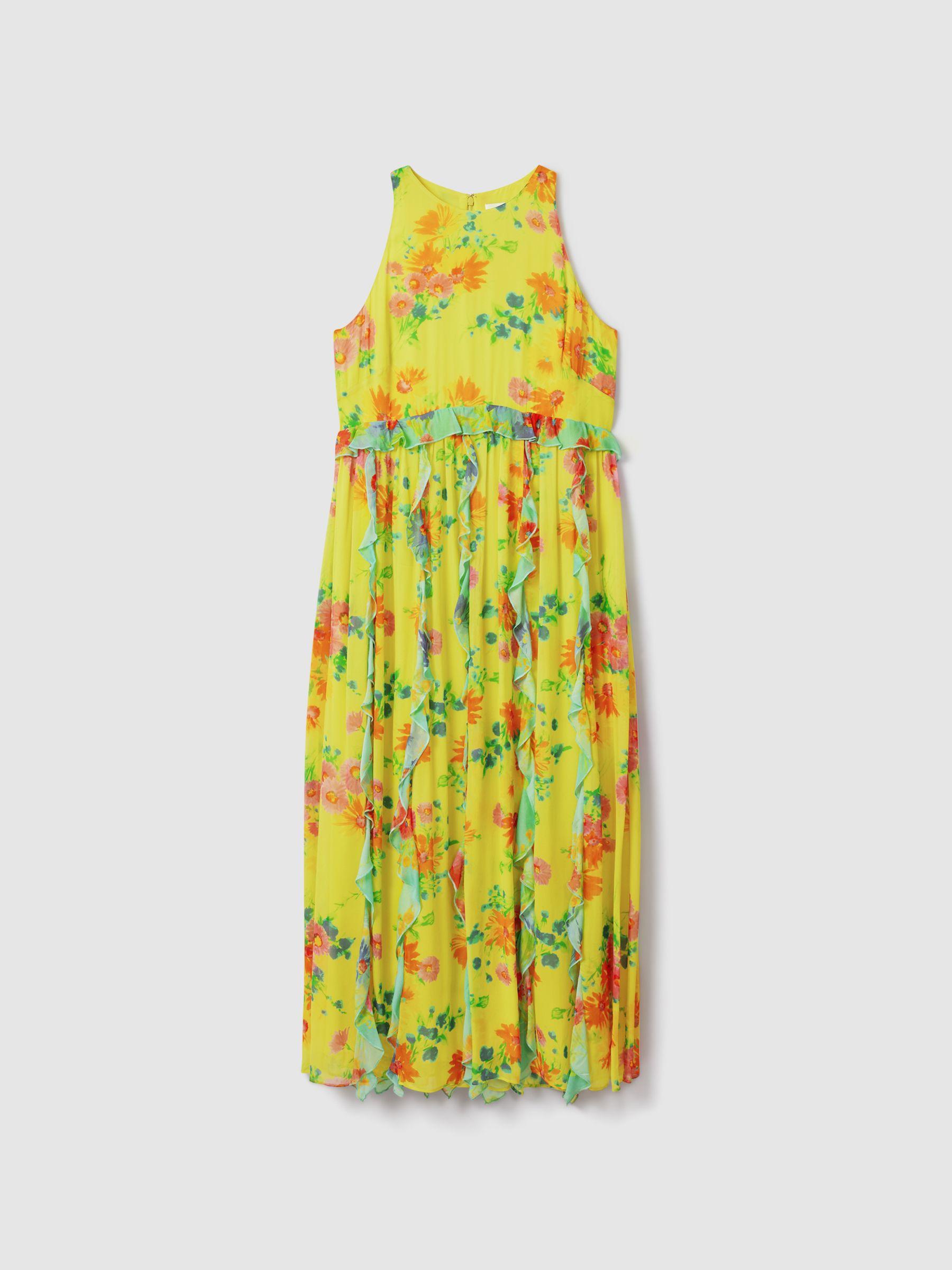 Florere Printed Ruffle Midi Dress in Lime Product Image