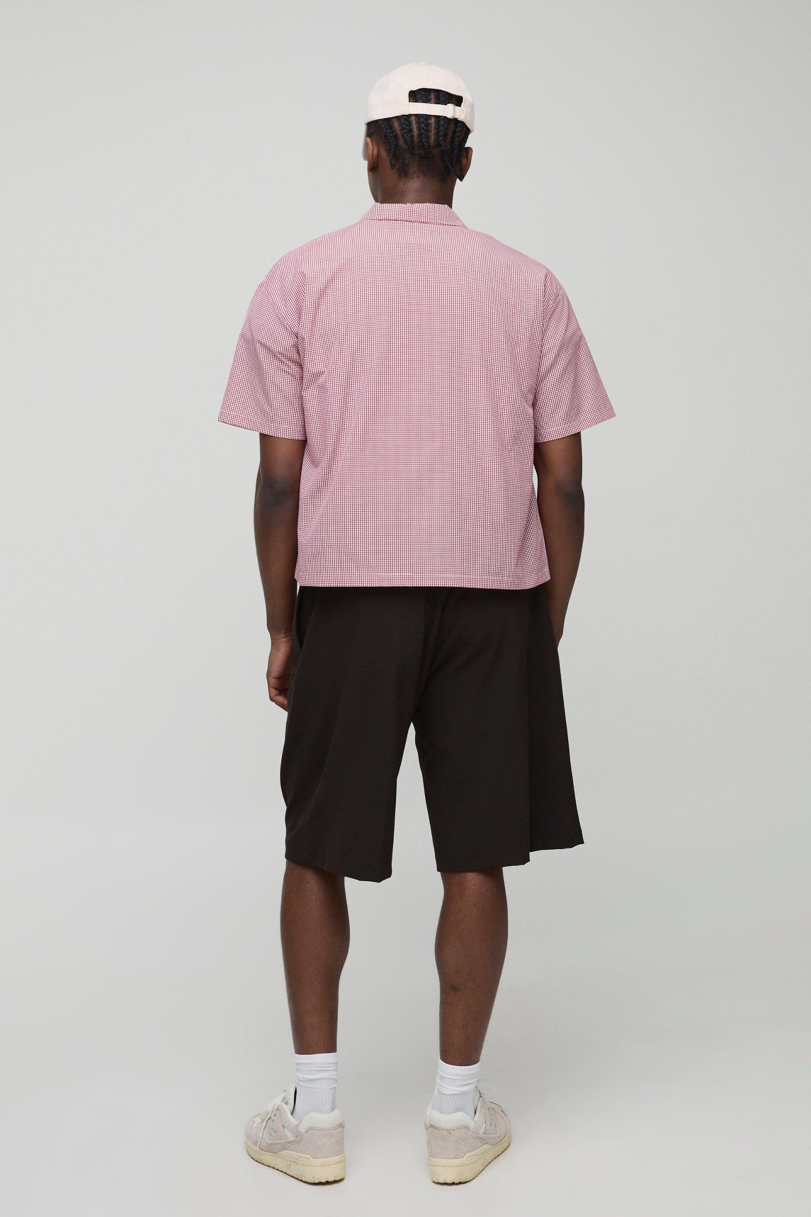 Oversized Boxy Micro Plaid Collared Shirt | boohooMAN USA Product Image