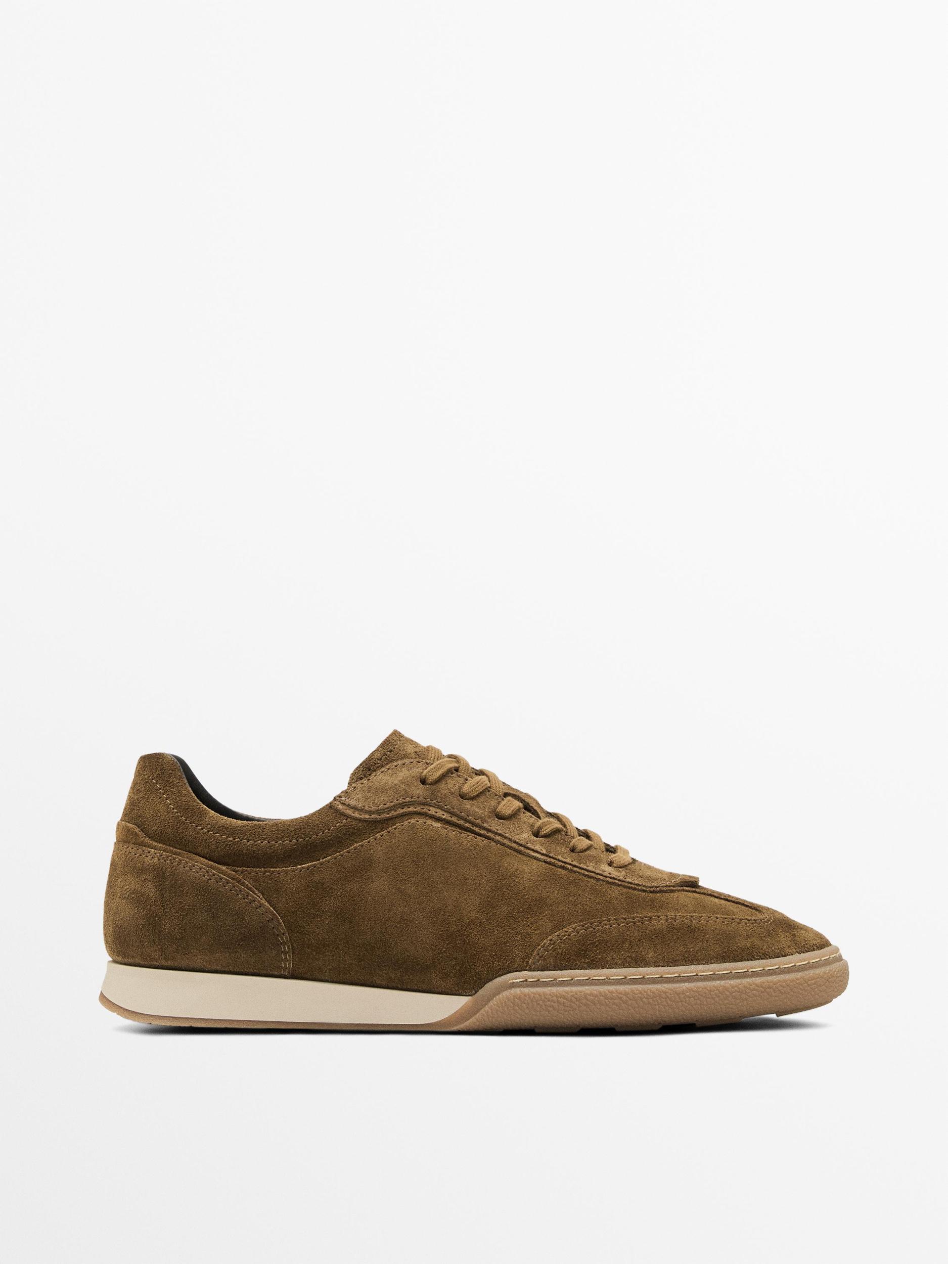 Split leather trainers with contrast soles Product Image
