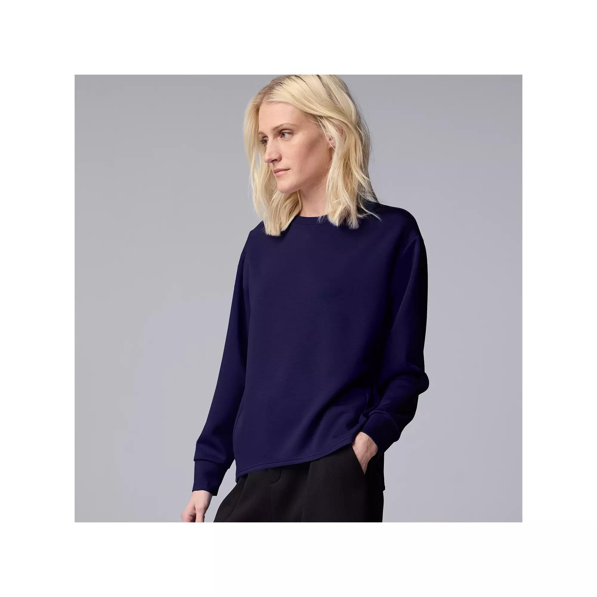 Women's Simply Vera Vera Wang Mixed Media Pleated Scuba Sweatshirt, Size: Medium, Maritime Blue Product Image