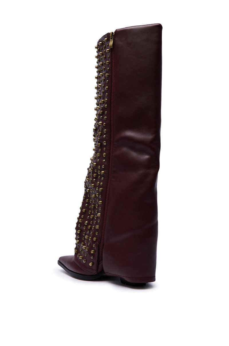 AZALEA WANG AGUSTUE BURGUNDY STUDDED WESTERN BOOT Product Image
