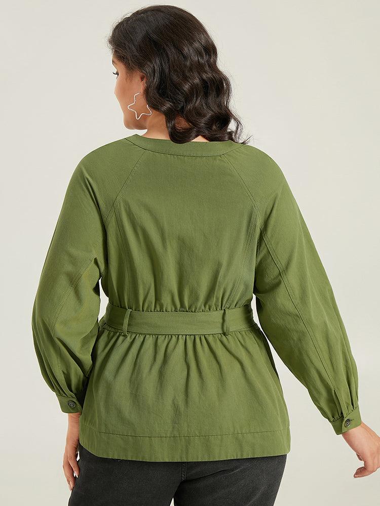 Solid Gathered Detail Belted Zipper Fly Coat Female Product Image