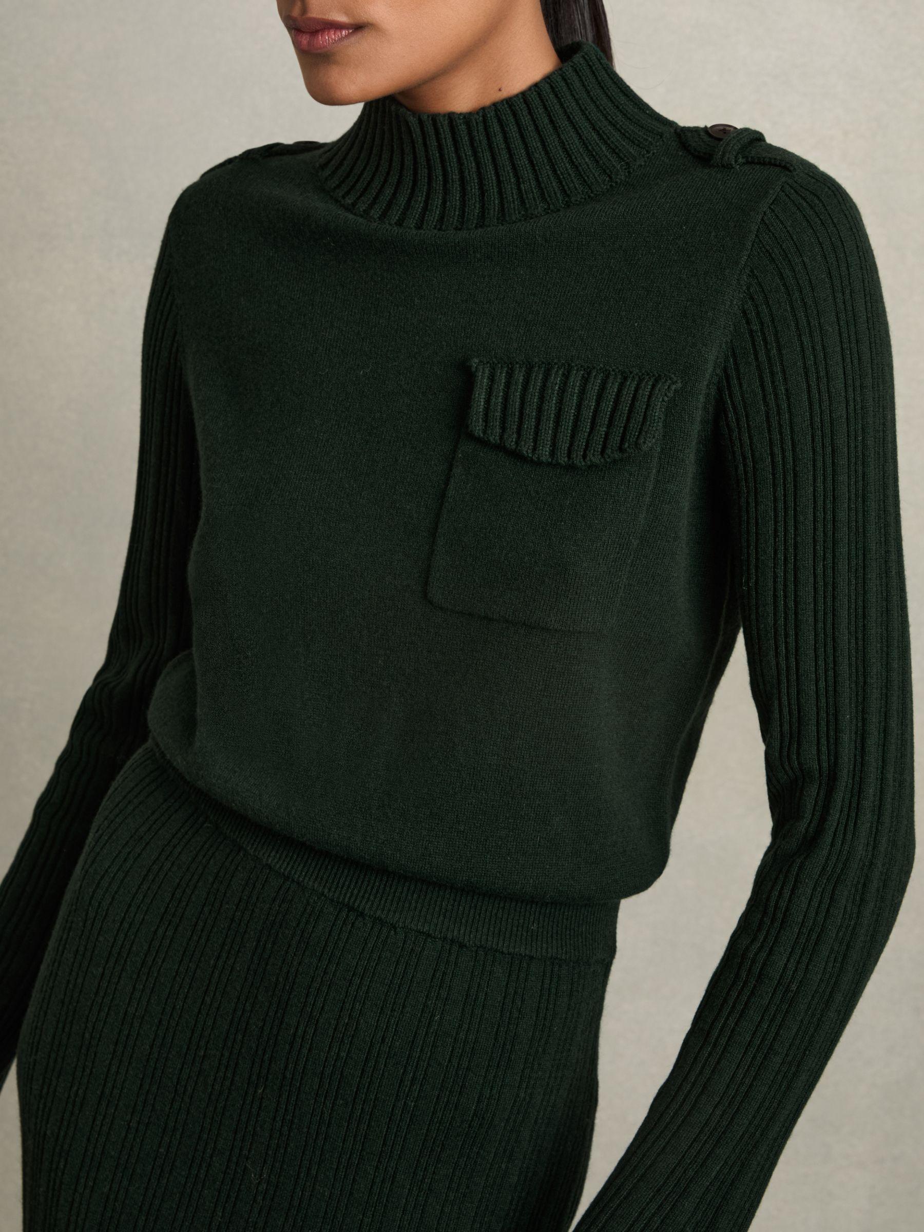 Wool-Blend Knitted Utility Midi Dress With Cashmere in Khaki Product Image