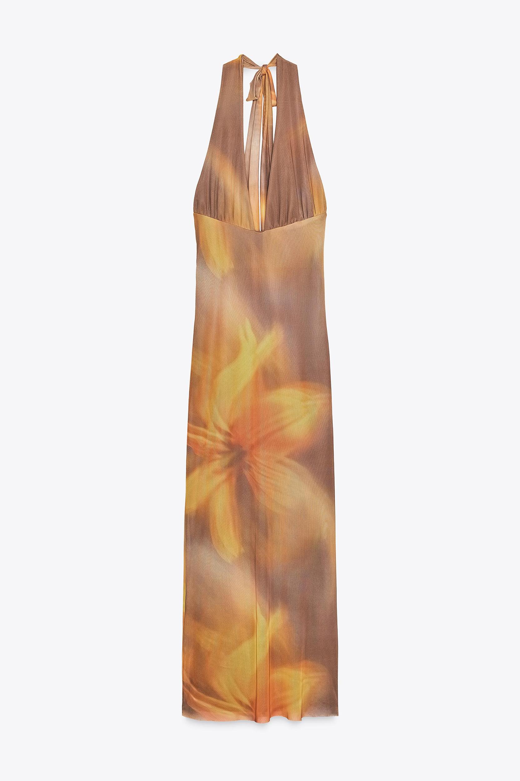 PRINTED TULLE MIDI HALTER DRESS Product Image