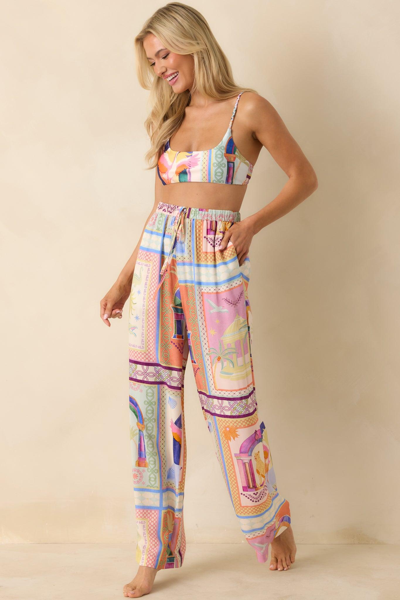 MINKPINK Elysia White Multi Tropical Tile Print Braid Strap Bikini Top Product Image