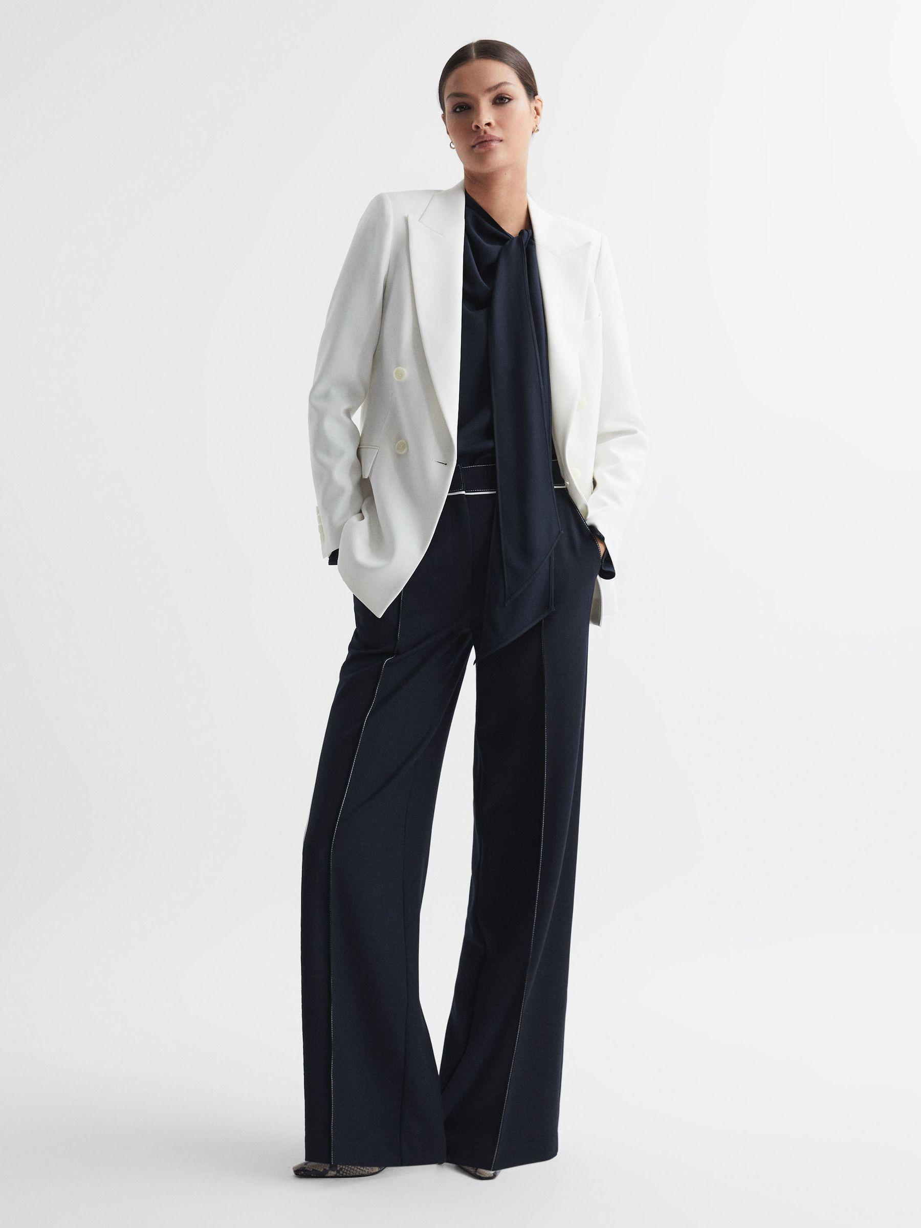 Tie Neck Blouse in Navy Product Image