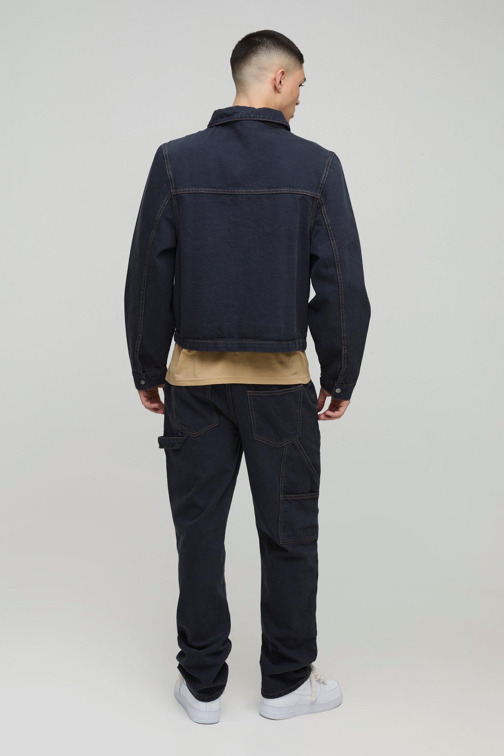 Straight Leg Carpenter Contrast Stitch Jeans | boohooMAN USA Product Image