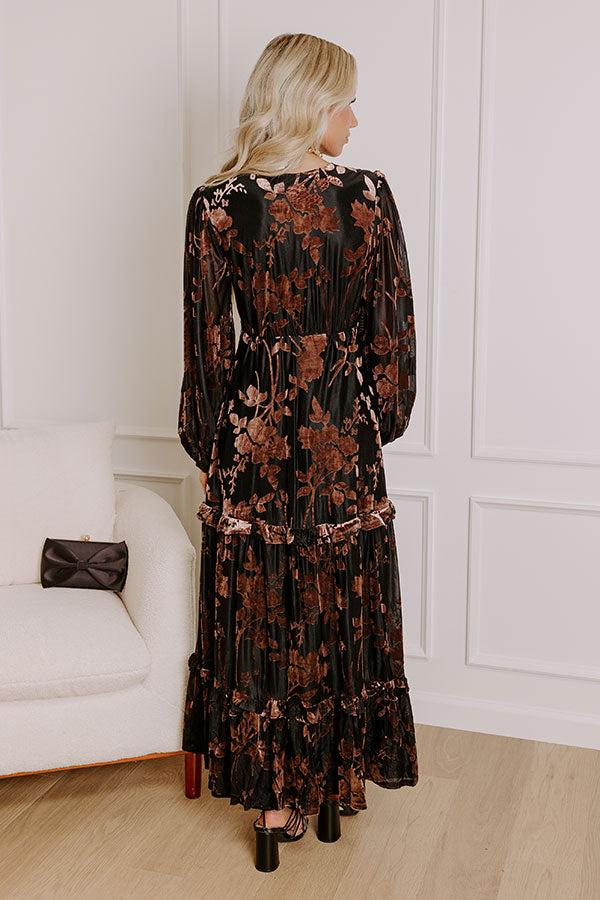 Moonlit Rendezvous Velvet Burnout Maxi Dress in Black Product Image