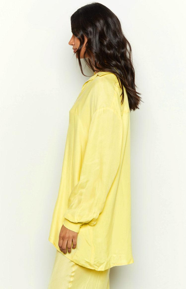 Zariah Yellow Cupro Button Up Shirt Product Image