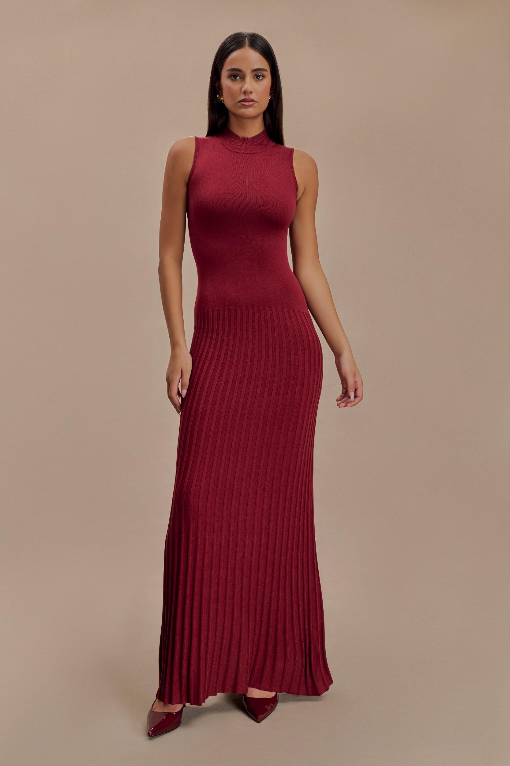 Mavis High Neck Pleated Maxi Dress - Mahogany Product Image