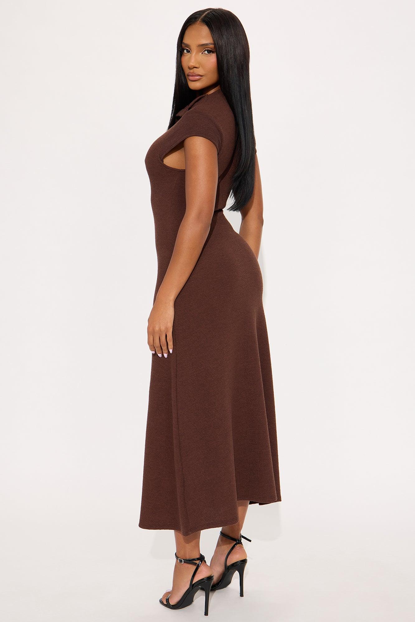 Dara Textured Midi Dress - Chocolate Female Product Image