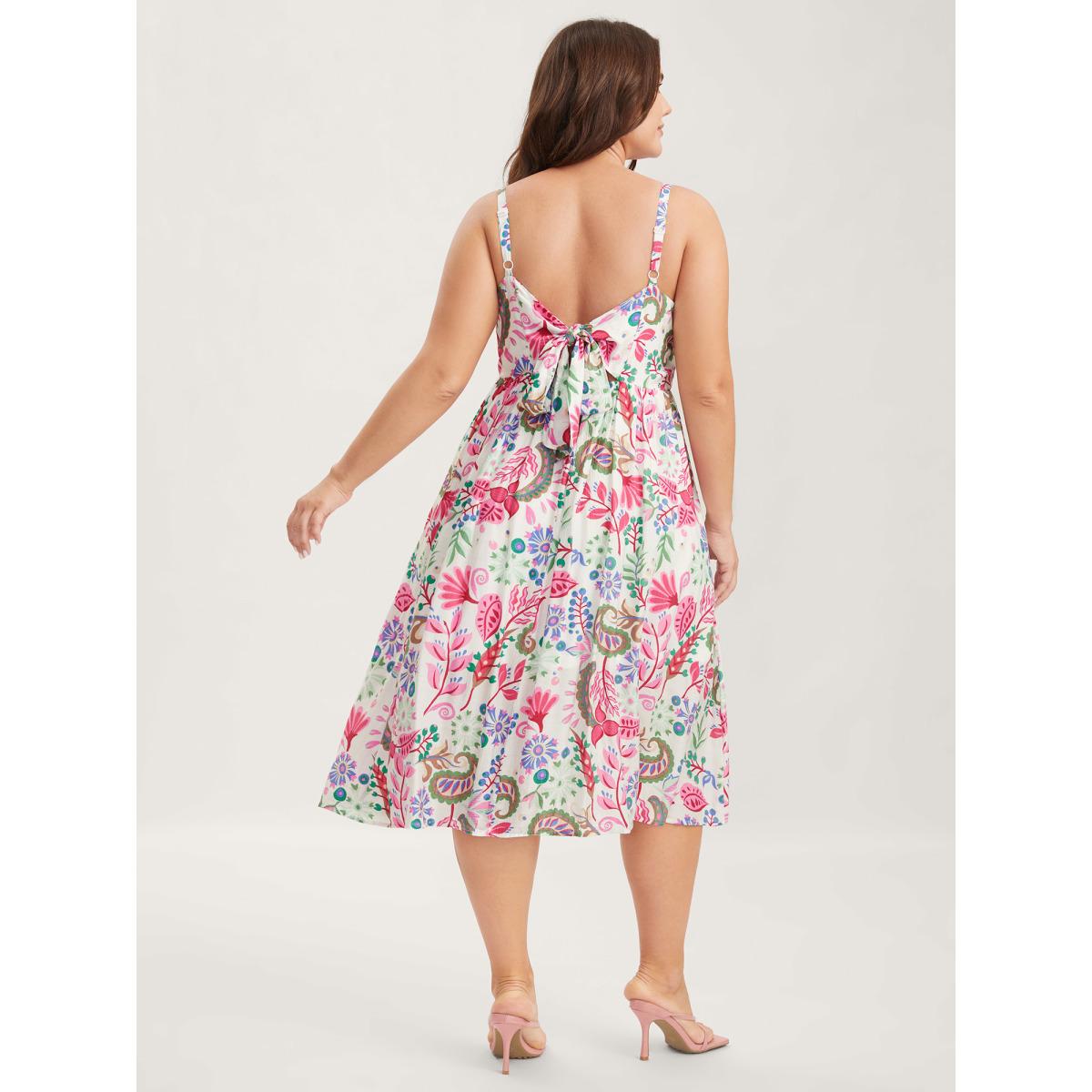 Plus Size Backless Bow Paisley Print Cami Midi Dress Multicolor Women Boho Tie knot Non Sleeveless Curvy BloomChic 18-20/2X Product Image