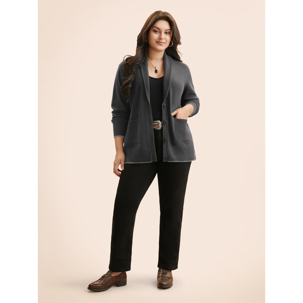 Plus Size Supersoft Essentials Solid Shawl Collar Cardigan DimGray Women Casual Loose Long Sleeve Everyday Cardigans BloomChic 18-20/2X Product Image