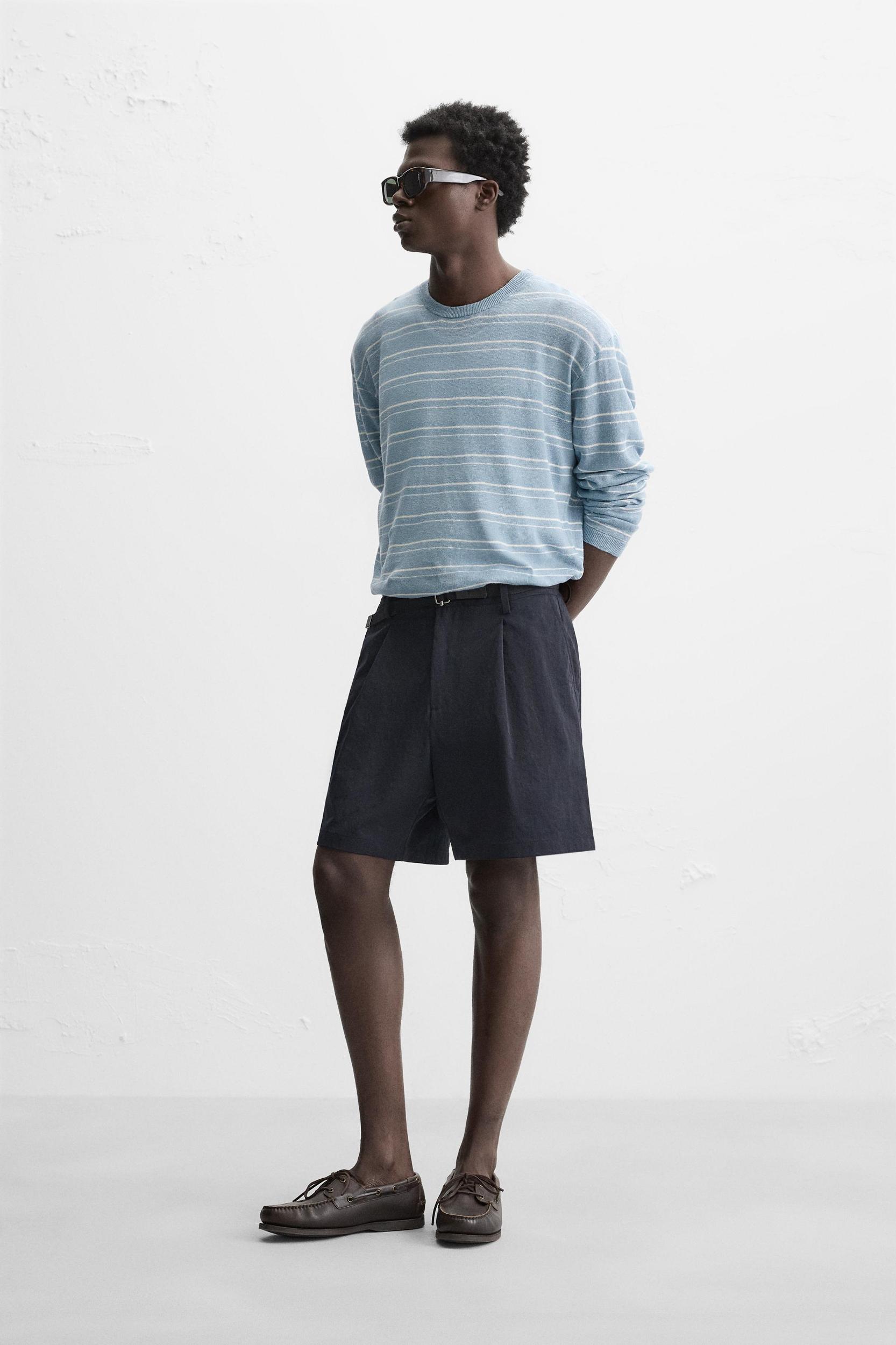 100% LINEN STRIPED SWEATER Product Image