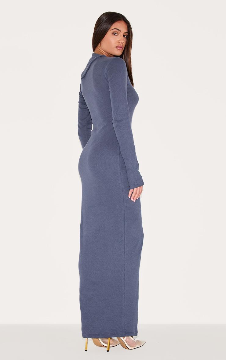 Navy Rib Oversized Collar Maxi Dress Product Image