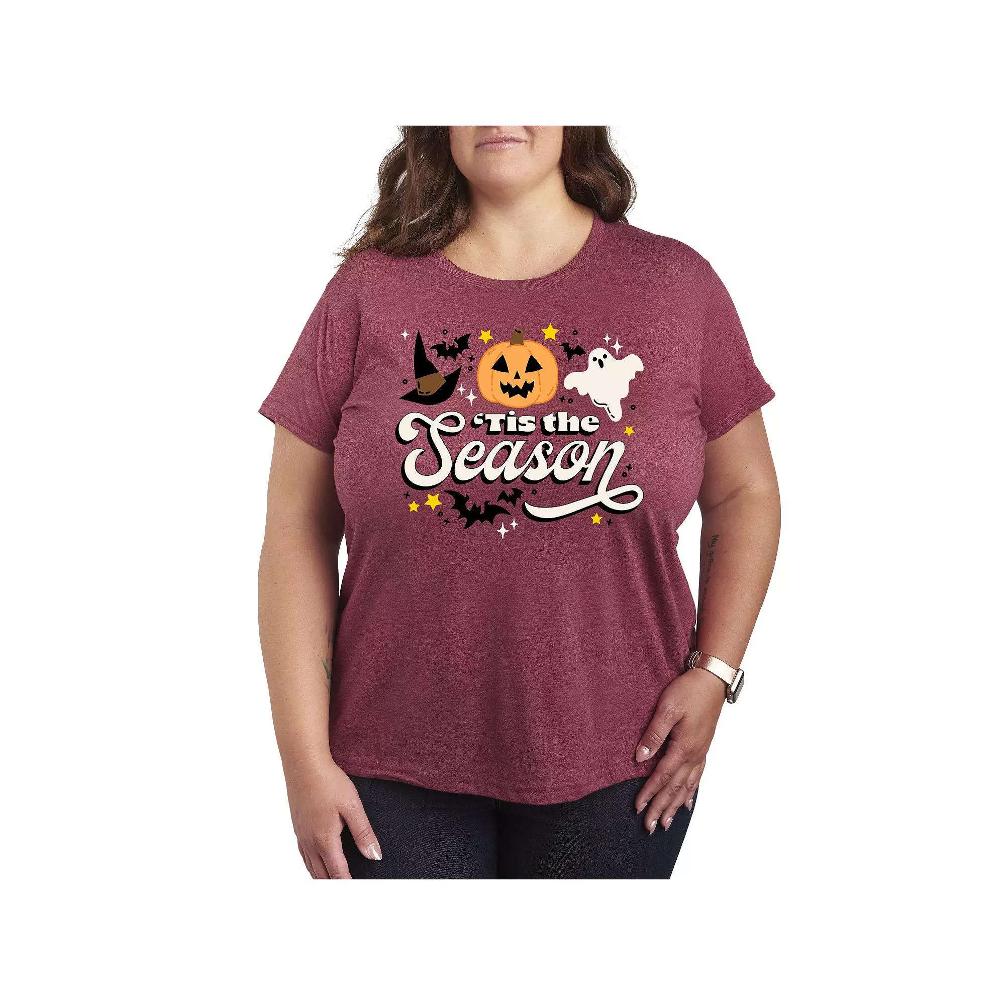 Plus Size 'Tis The Season Halloween Graphic Tee, Women's, Size: 1XL, Grey Dark Red Product Image