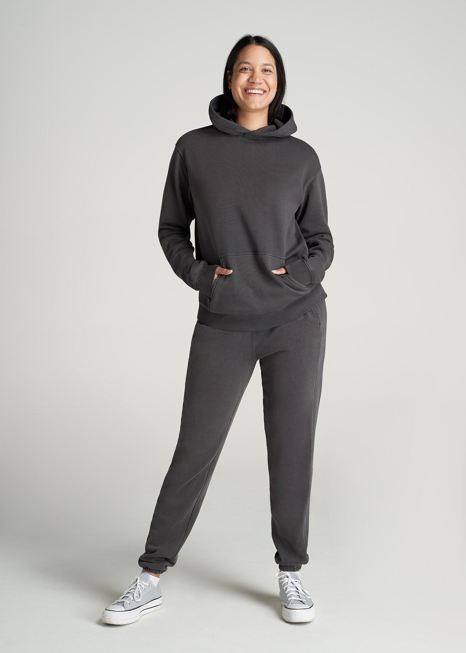 Wearever Fleece Garment-Dyed Pullover Hoodie for Tall Women in Charcoal Female Product Image
