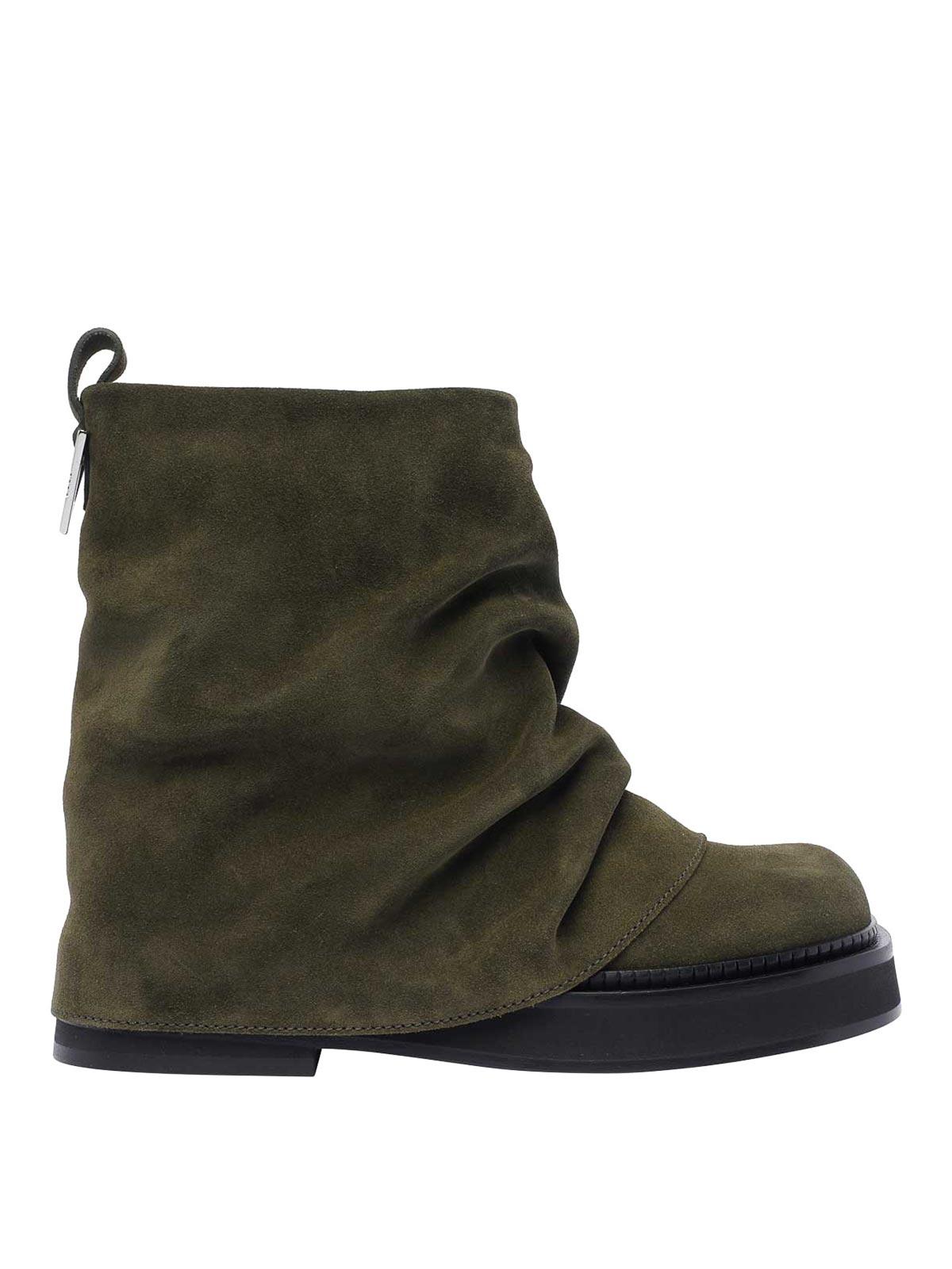 ATTICO Leather Ankle Pull Tab Combat Boots In Green Product Image