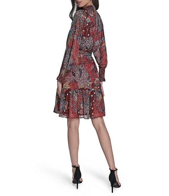 Vince Camuto Paisley Print Crew Neck Long Sleeve Button Front Dress Product Image