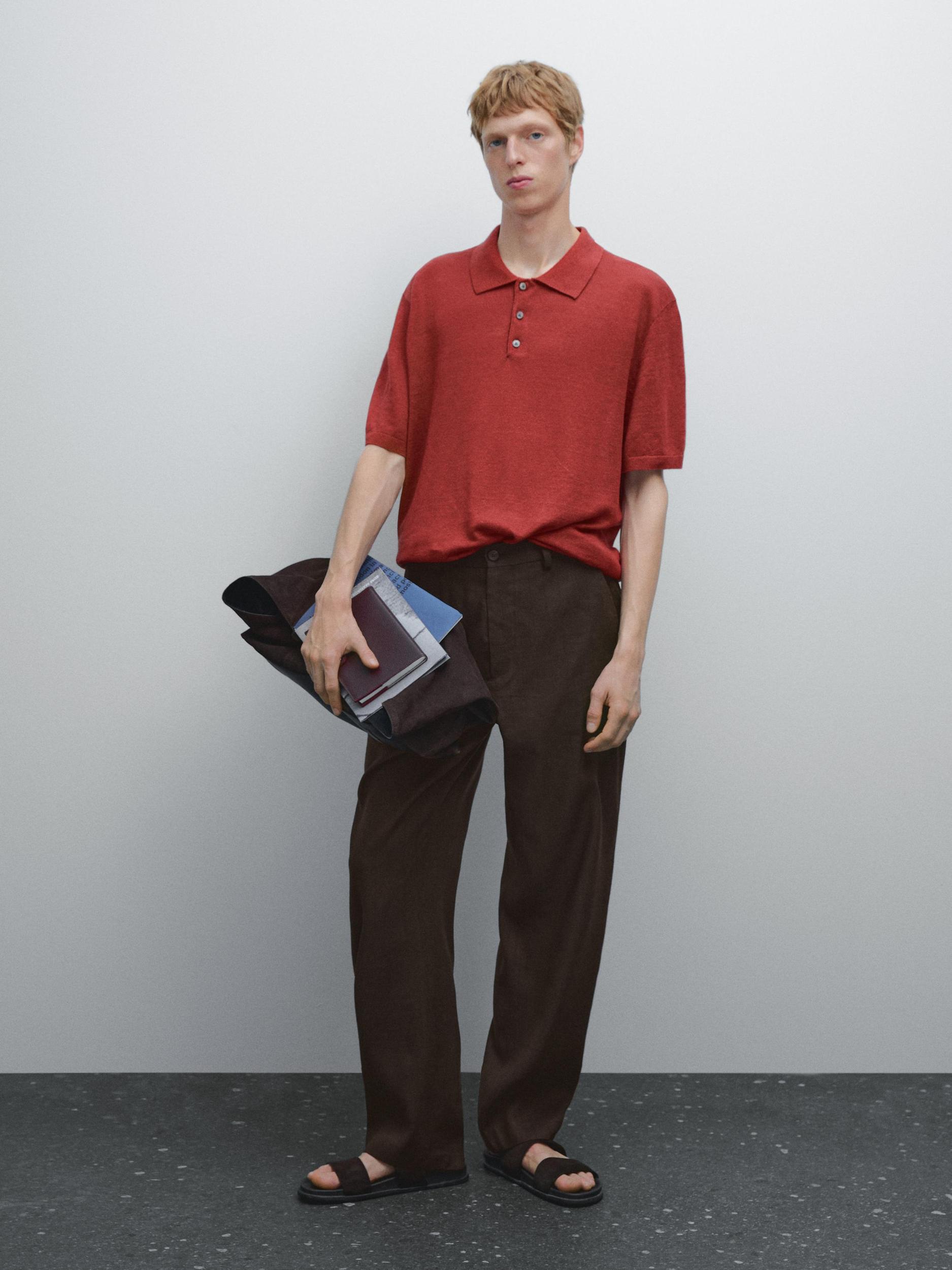 Short sleeve linen polo sweater Product Image