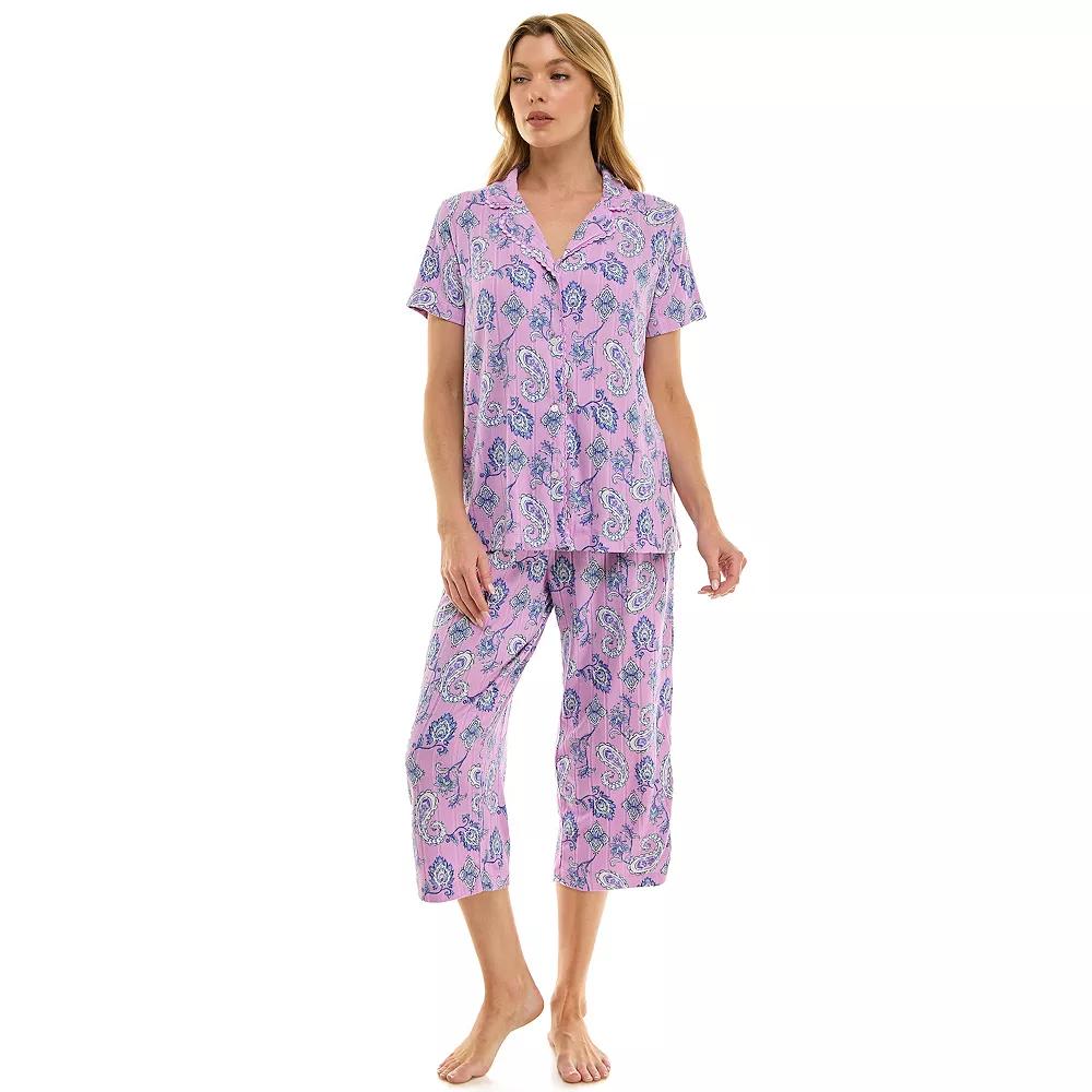Petite Croft & Barrow® Wonderluxe Pajama Top & Pajama Capri Pants Set, Women's, Size: Large Petite, Cece Paisley Product Image