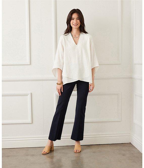 Karen Kane Linen Blend Bracelet Sleeve Embroidered Asymmetric Top Product Image